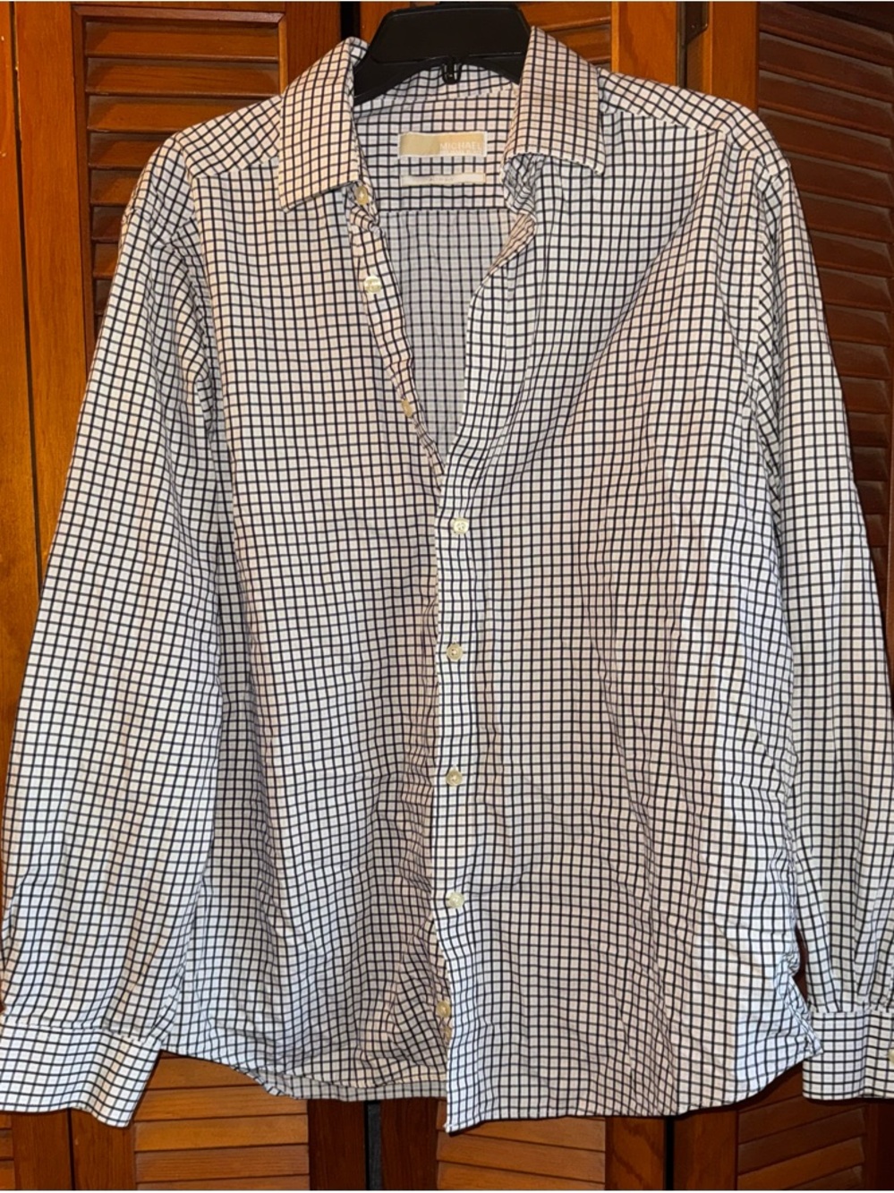 Michael Kors Black and White Checked Slim Fit Shirt Size XL Dress Shirt